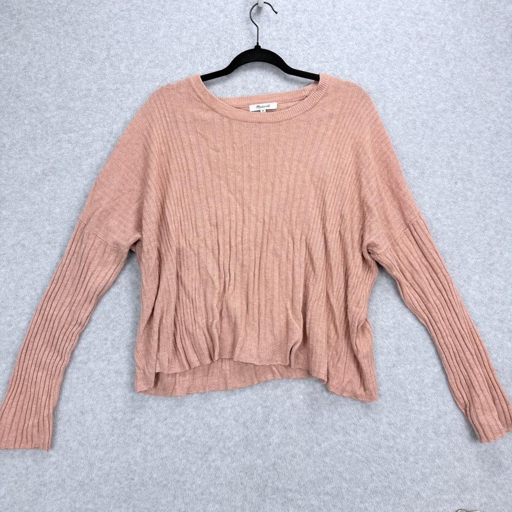 Madewell‎ Sweater Women M Pink Ribbed Knit Merino Wool Blend Soft Girl